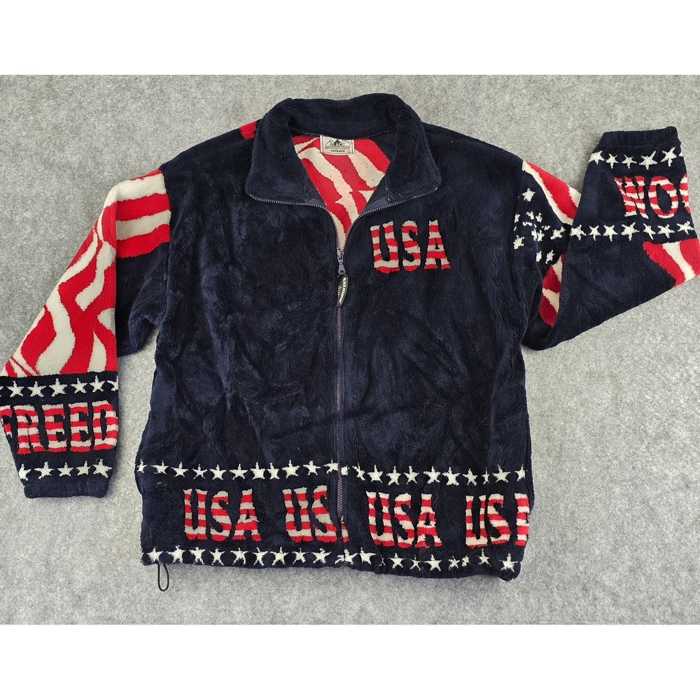 Black‎ Mountain Jacket Mens Large USA Flag Fleece Full Zip Patriotic Made USA